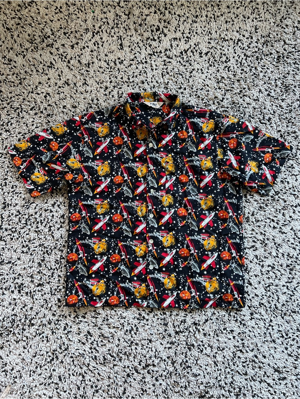Da Vinci California Retro Rocket All Over Print Camp Shirt Short Sleeve Men’s XL